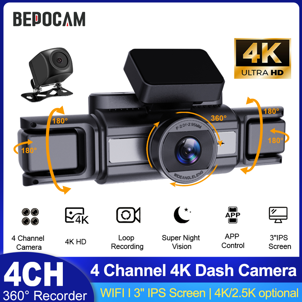Panoramic Dash Cam 360 - BEPOCAM Caméra embarquée 4CH 4K pour