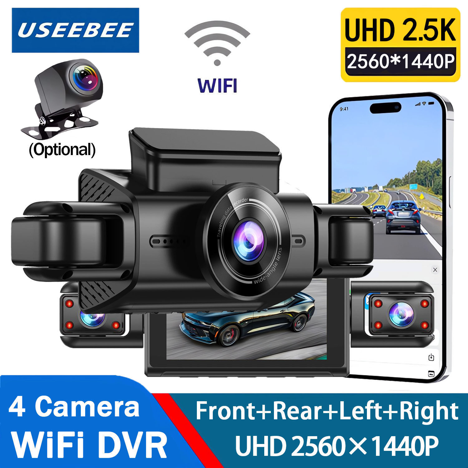Panoramic Dash Cam 360 - 360 degrés 4 caméras Dash Cam