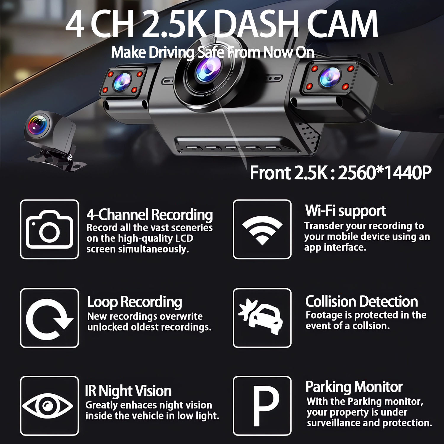 360 degrés 4 caméras Dash Cam  - Panoramic Dash Cam 360 avis et prix